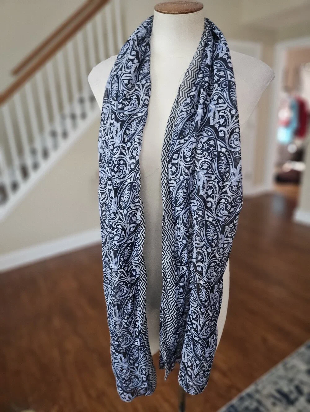 Lightweight Boho Blue Paisley Scarf